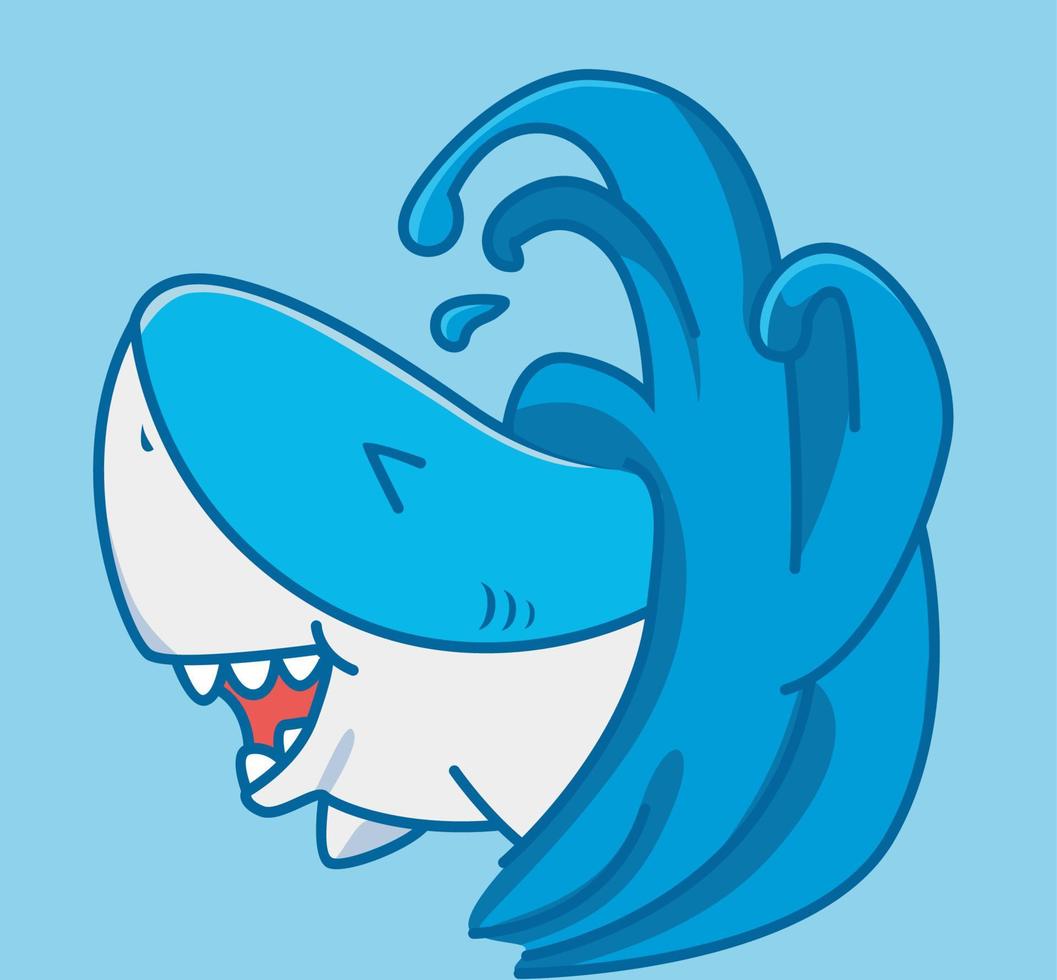 cute shark playing with wave. cartoon animal nature concept Isolated illustration. Flat Style suitable for Sticker Icon Design Premium Logo vector. Mascot Character vector