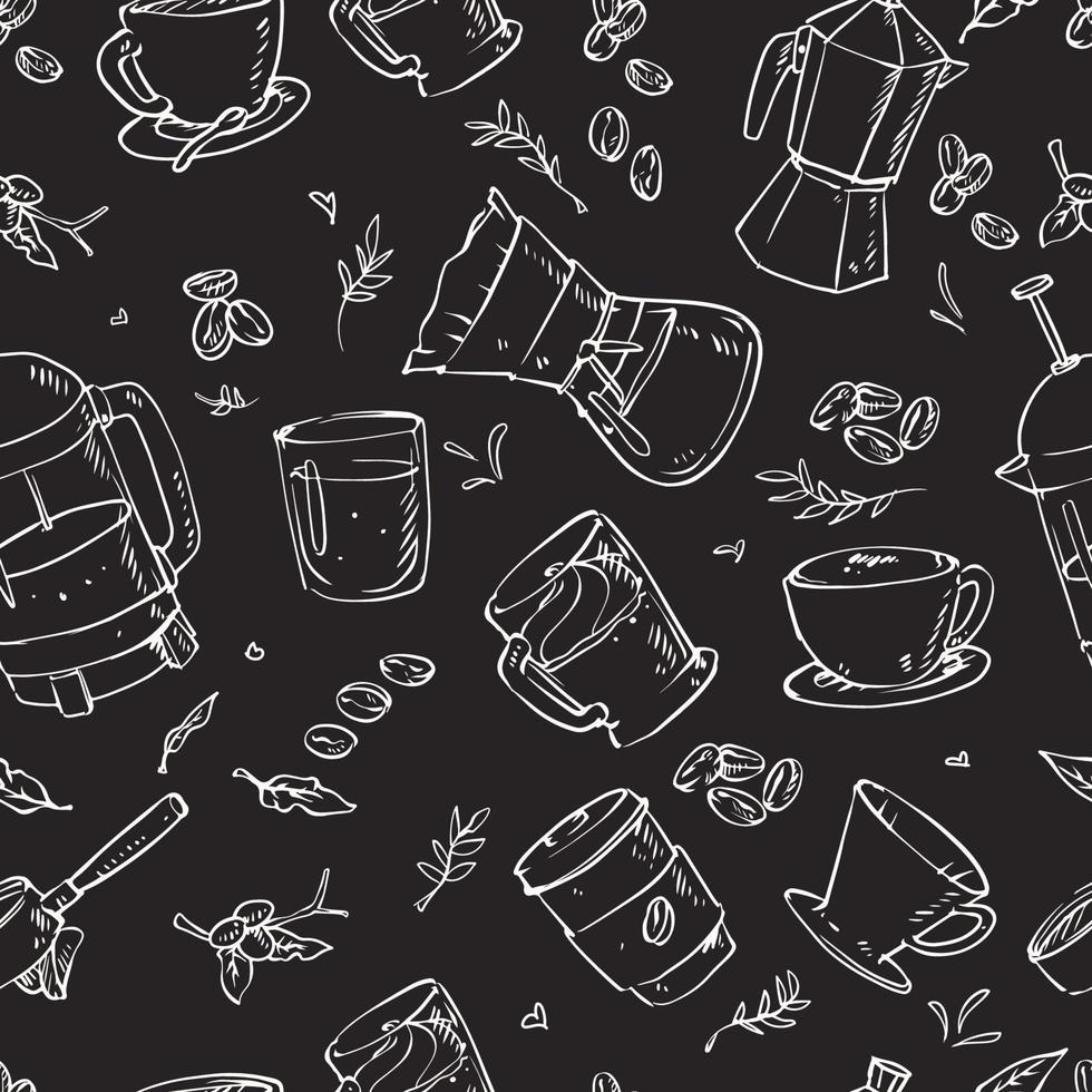 Hand Drawn Coffee Beverage Seamless Background vector