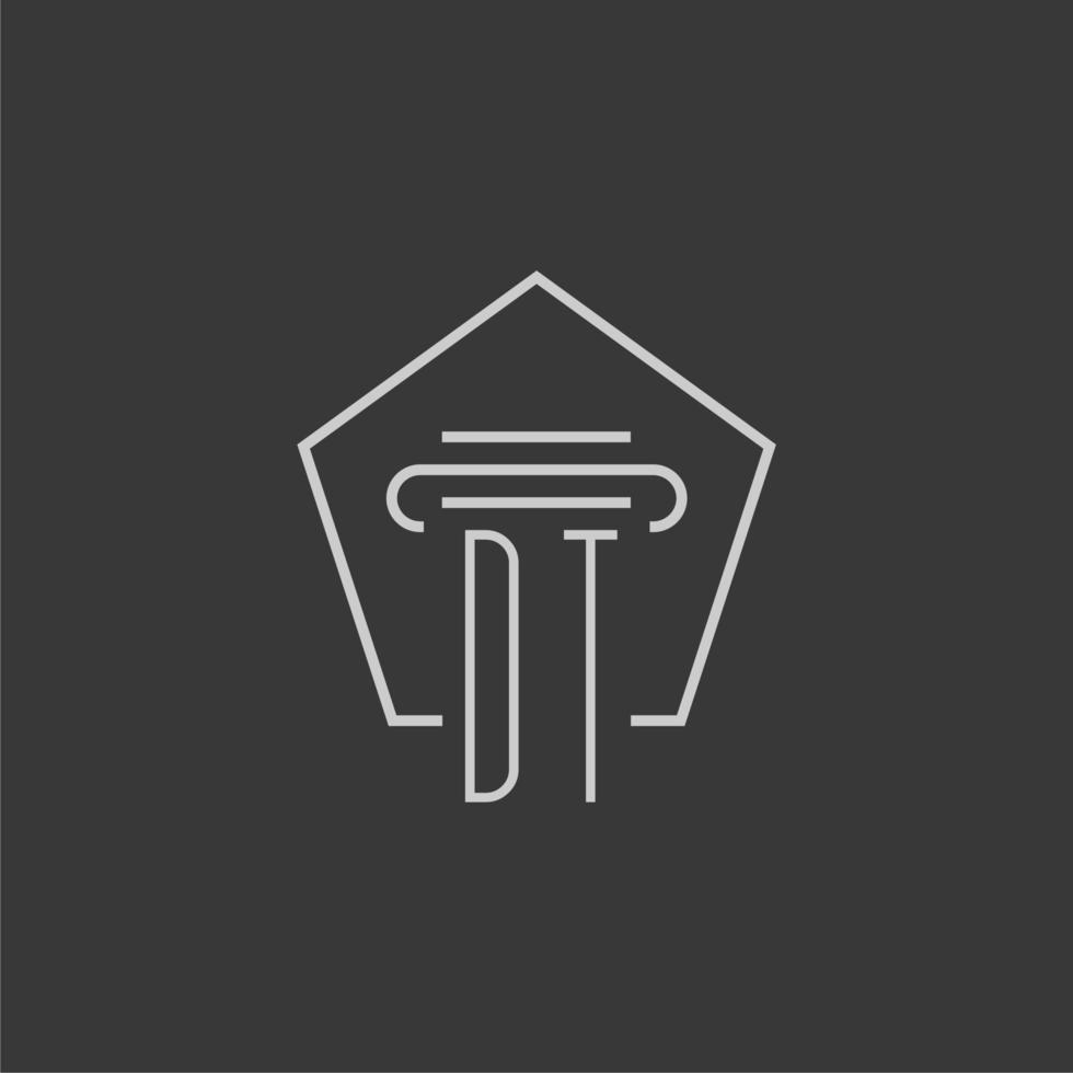 initial monogram DT with monoline pillar logo design vector