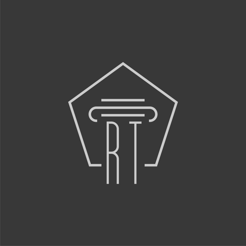 initial monogram RT with monoline pillar logo design vector