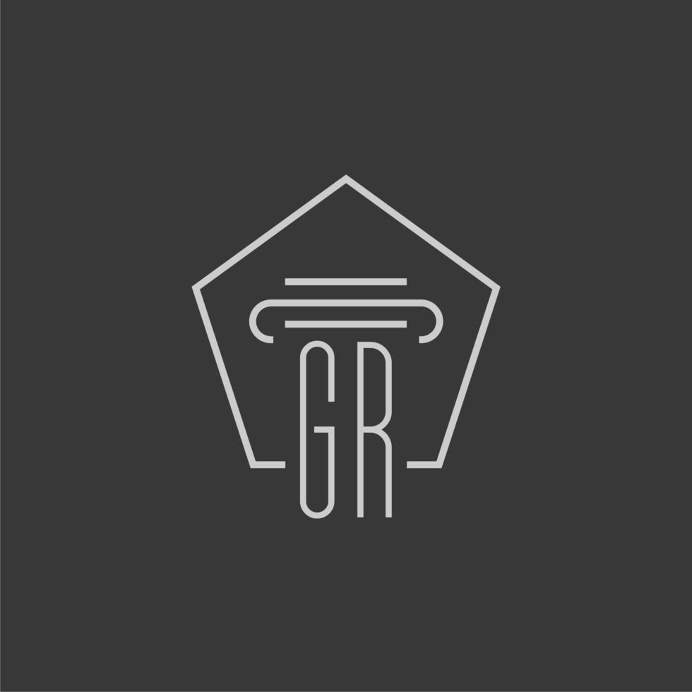initial monogram GR with monoline pillar logo design vector