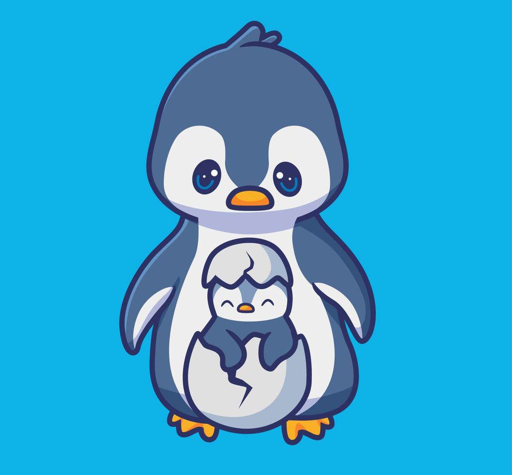 cute penguin mom with hatching egg. isolated cartoon animal illustration. Flat Style Sticker Icon Design Premium Logo vector. Mascot Character vector