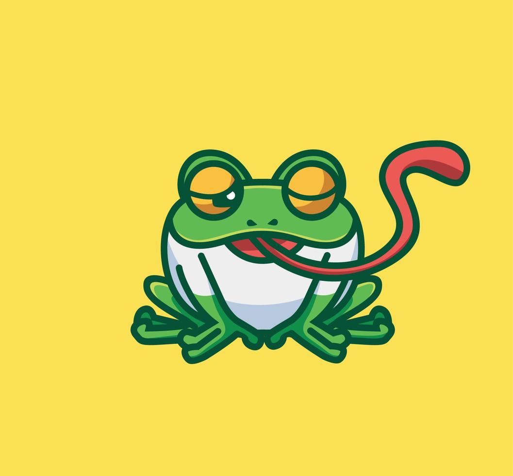 cute frog catching a fly. cartoon animal nature concept Isolated illustration. Flat Style suitable for Sticker Icon Design Premium Logo vector. Mascot Character vector