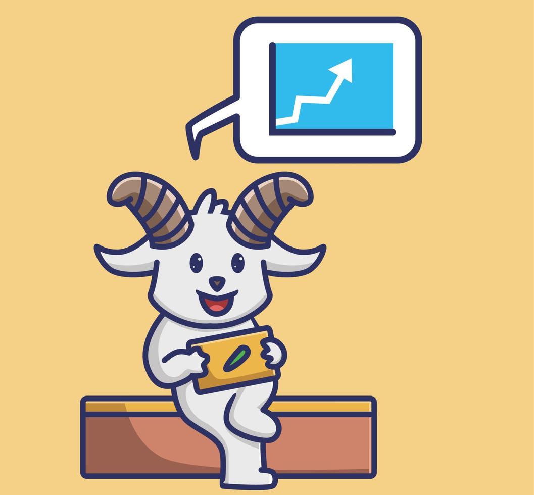 cartoon up trend market trade cute goat. Animal cartoon Isolated Flat Style Sticker Web Design Icon illustration Premium Vector Logo mascot character