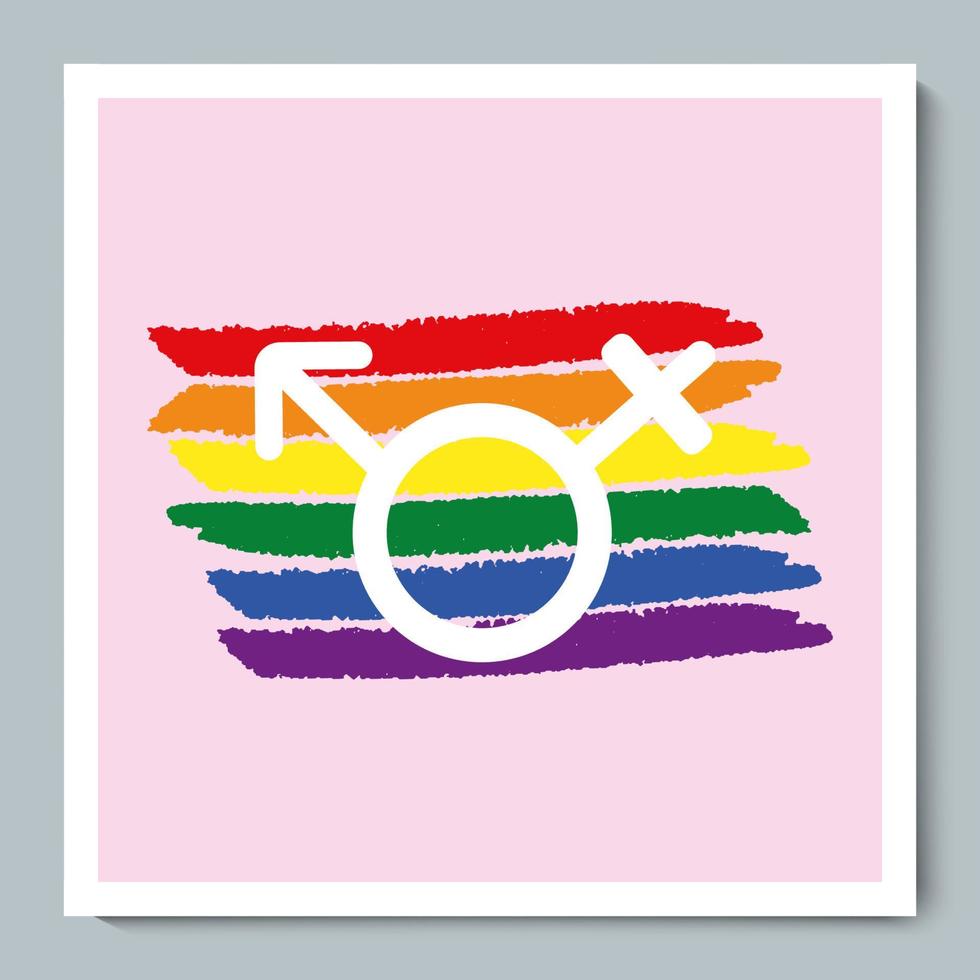 bandera del arco iris con símbolo lgbt de género masculino y femenino vector