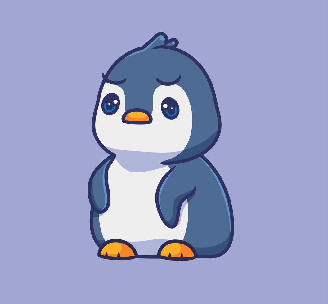 lindo pingüino triste. ilustración animal de dibujos animados aislados. vector de logotipo premium de diseño de icono de etiqueta de estilo plano. personaje mascota