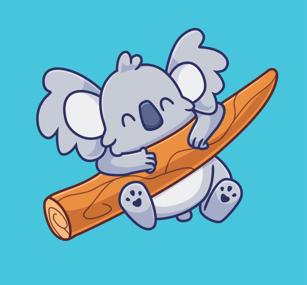 cute cartoon koala hanging on tree. Isolated cartoon person illustration. Flat Style vector