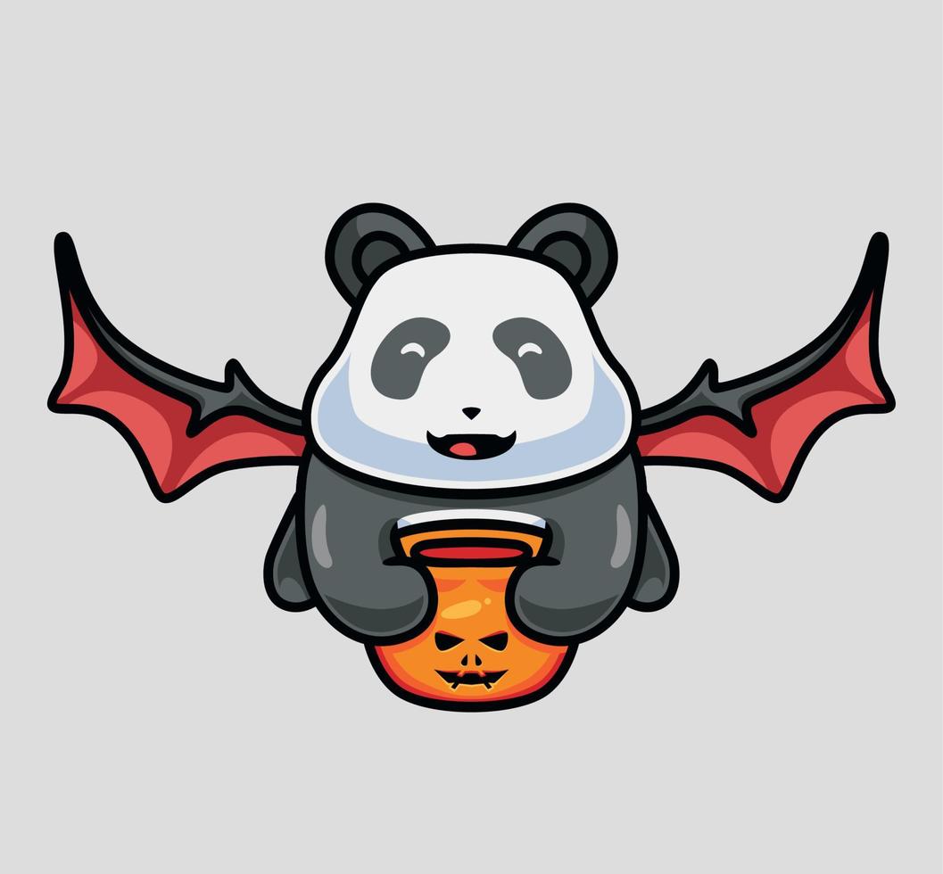 cute flying panda. Isolated cartoon animal Halloween illustration. Flat Style suitable for Sticker Icon Design Premium Logo vector. Mascot character vector