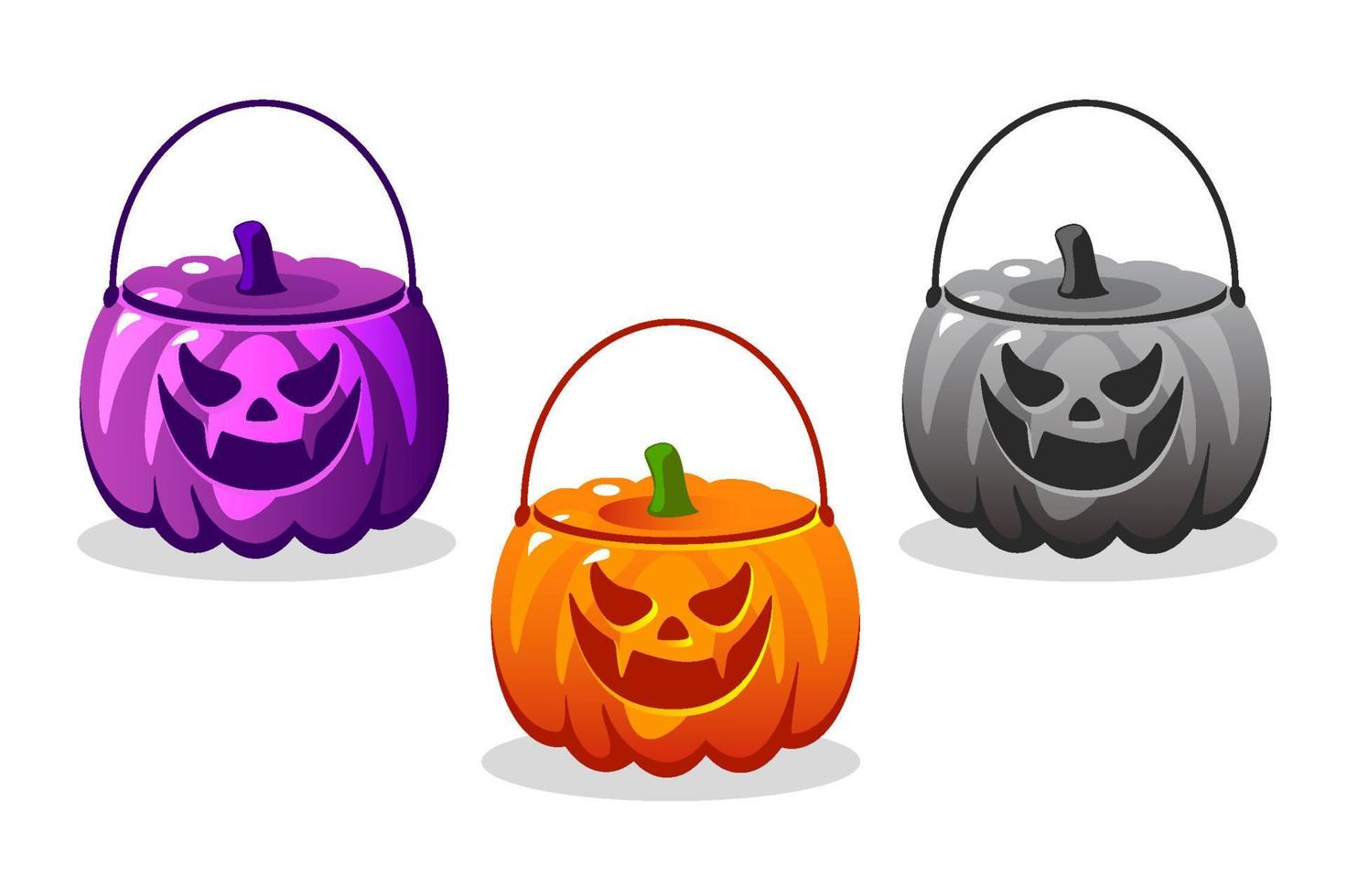 Orange empty pumpkin baskets. Halloween vector objects.