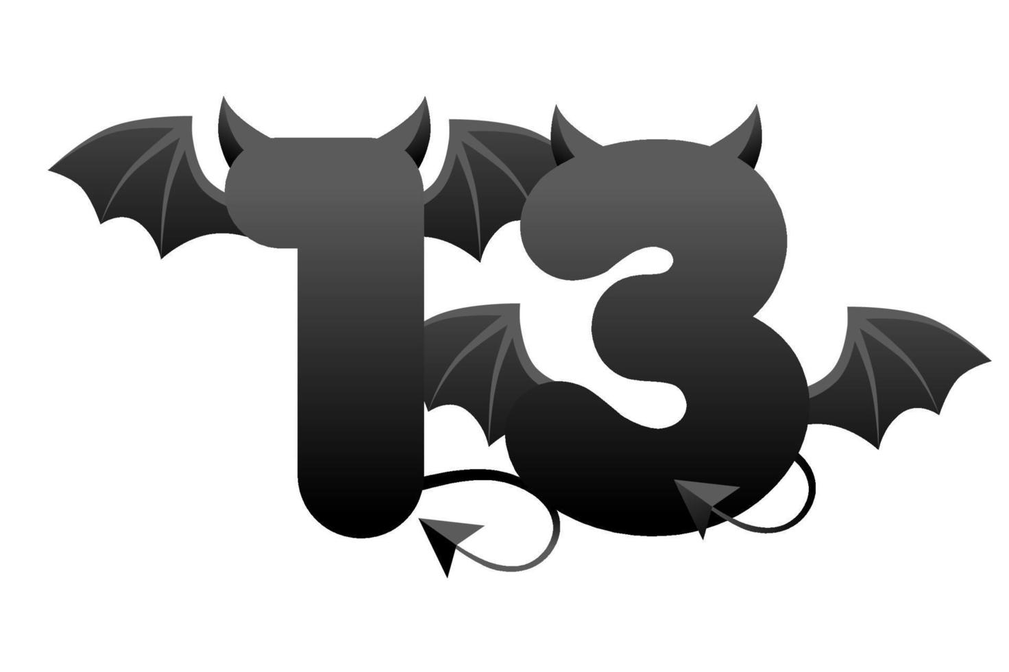 Banner demonic number 13, black figure with wings and horns for ui games. Vector illustration dark background with devil number.