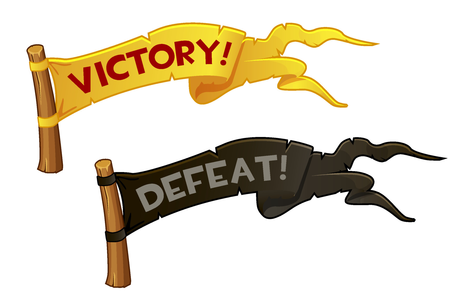 Victory and Defeat flag for Game, set flags to achieve or lose. Vector
