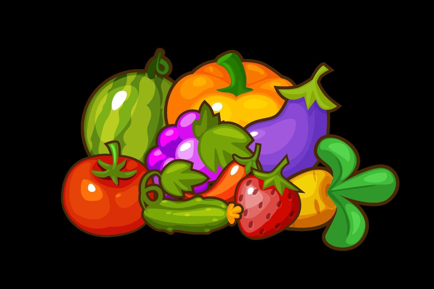 bayas y verduras frescas, frutas orgánicas del jardín al juego. ilustración vectorial establecer verduras maduras para diseño gráfico. vector