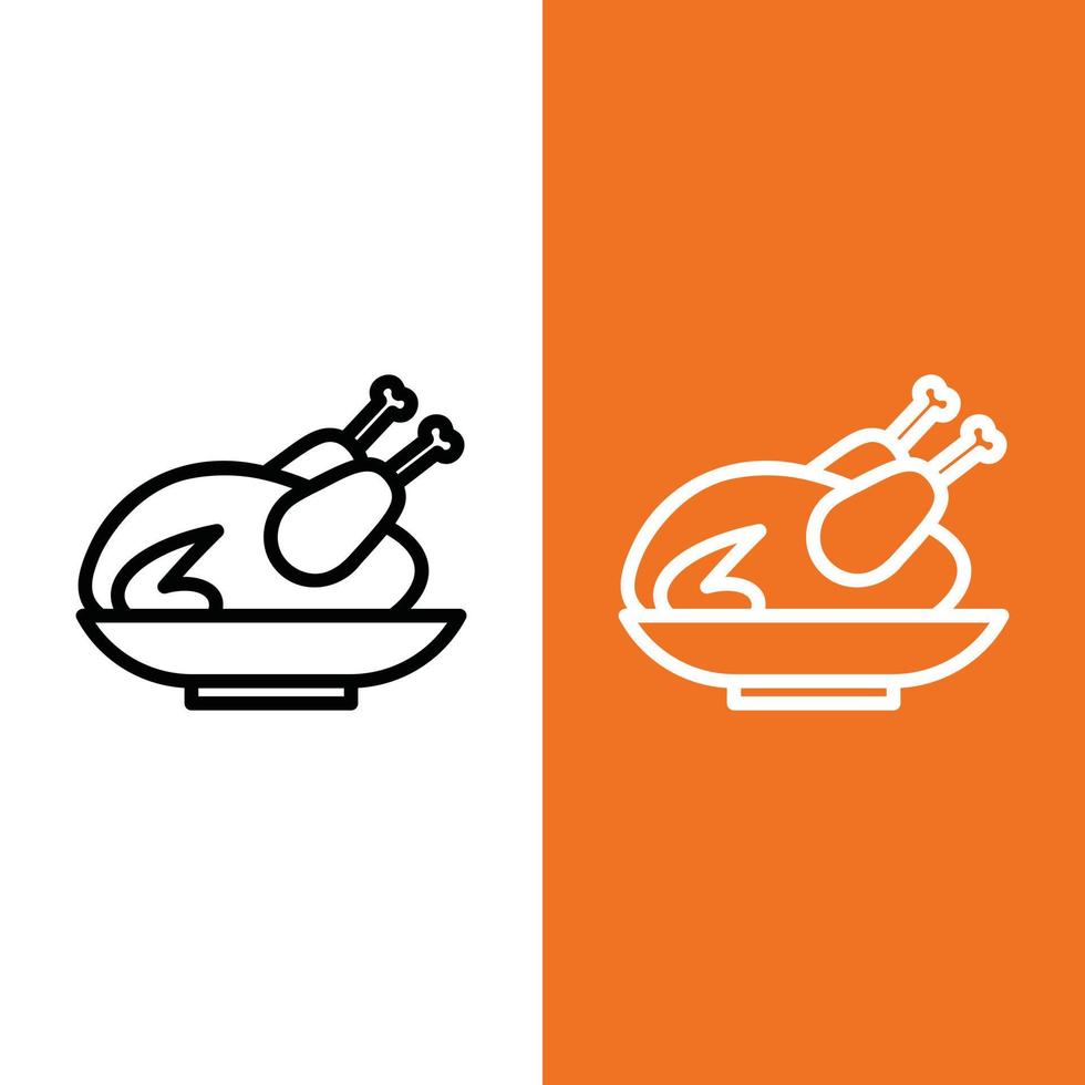 Roasted Chicken Vector Icon Logo in Outline Style