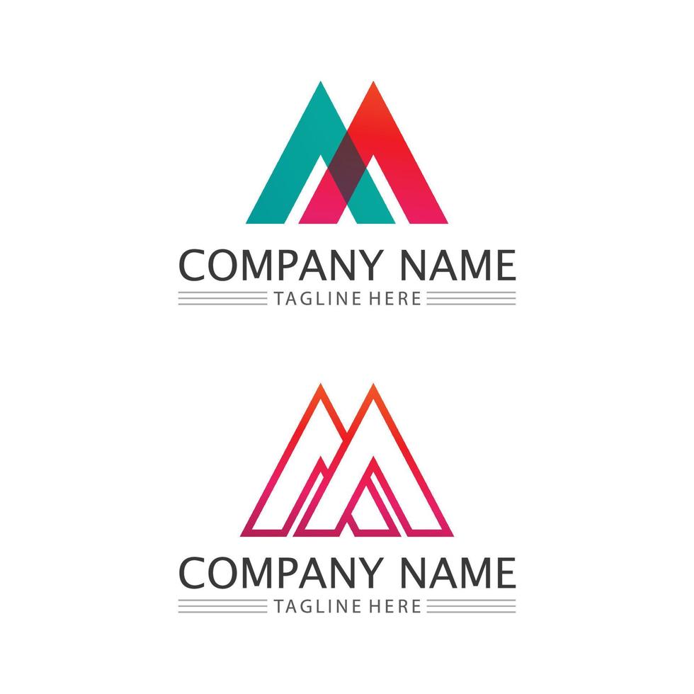 M Letter and M font icon set, Logo Template vector