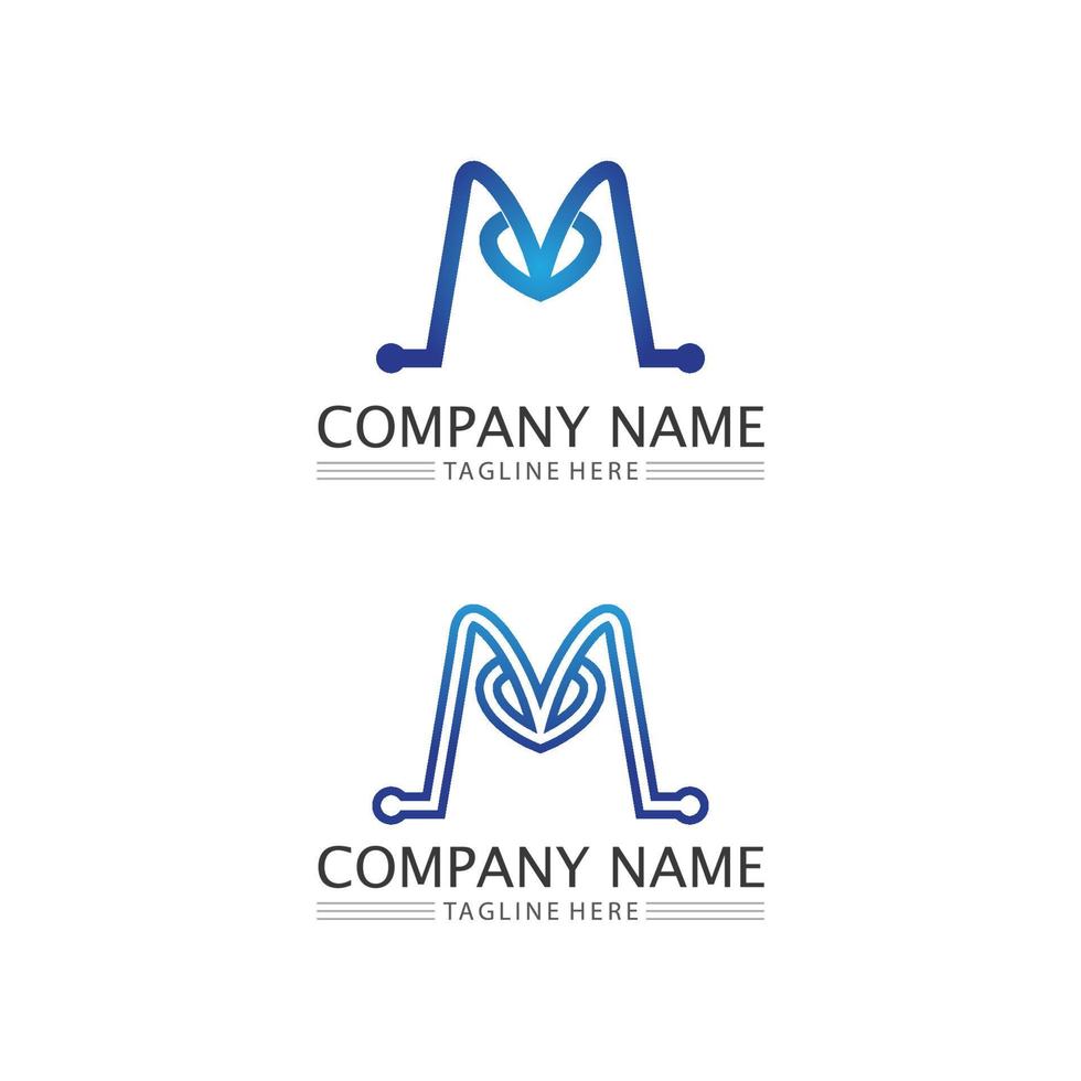 M Letter and M font icon set, Logo Template vector
