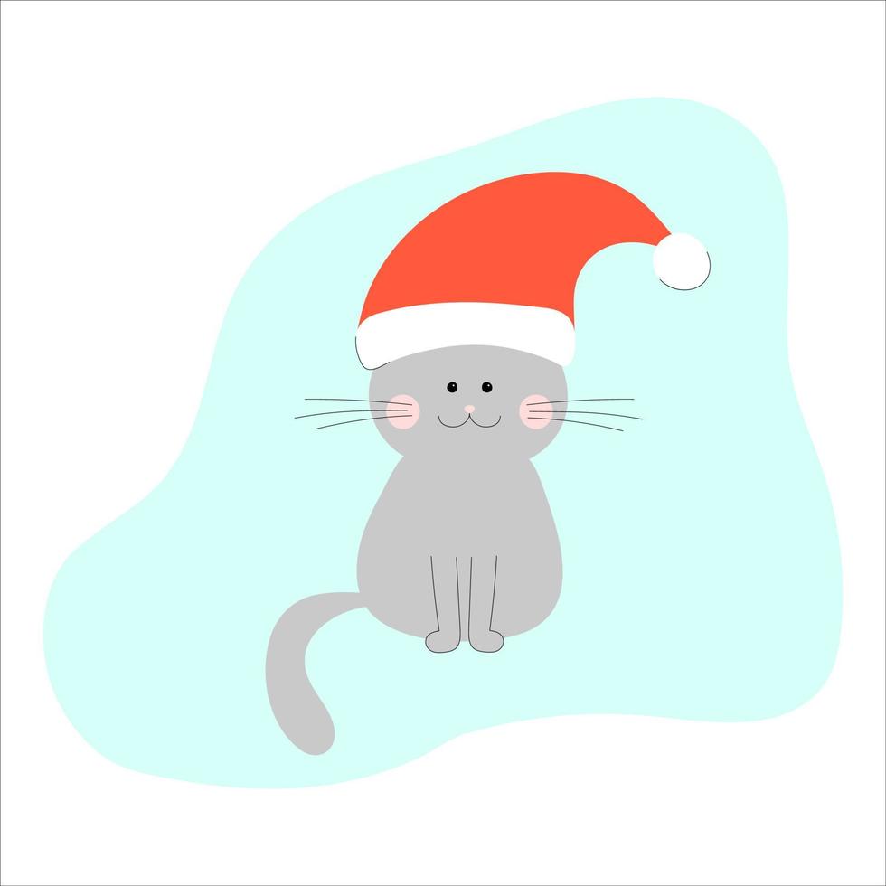 gray cat in the red hat of Santa Claus vector