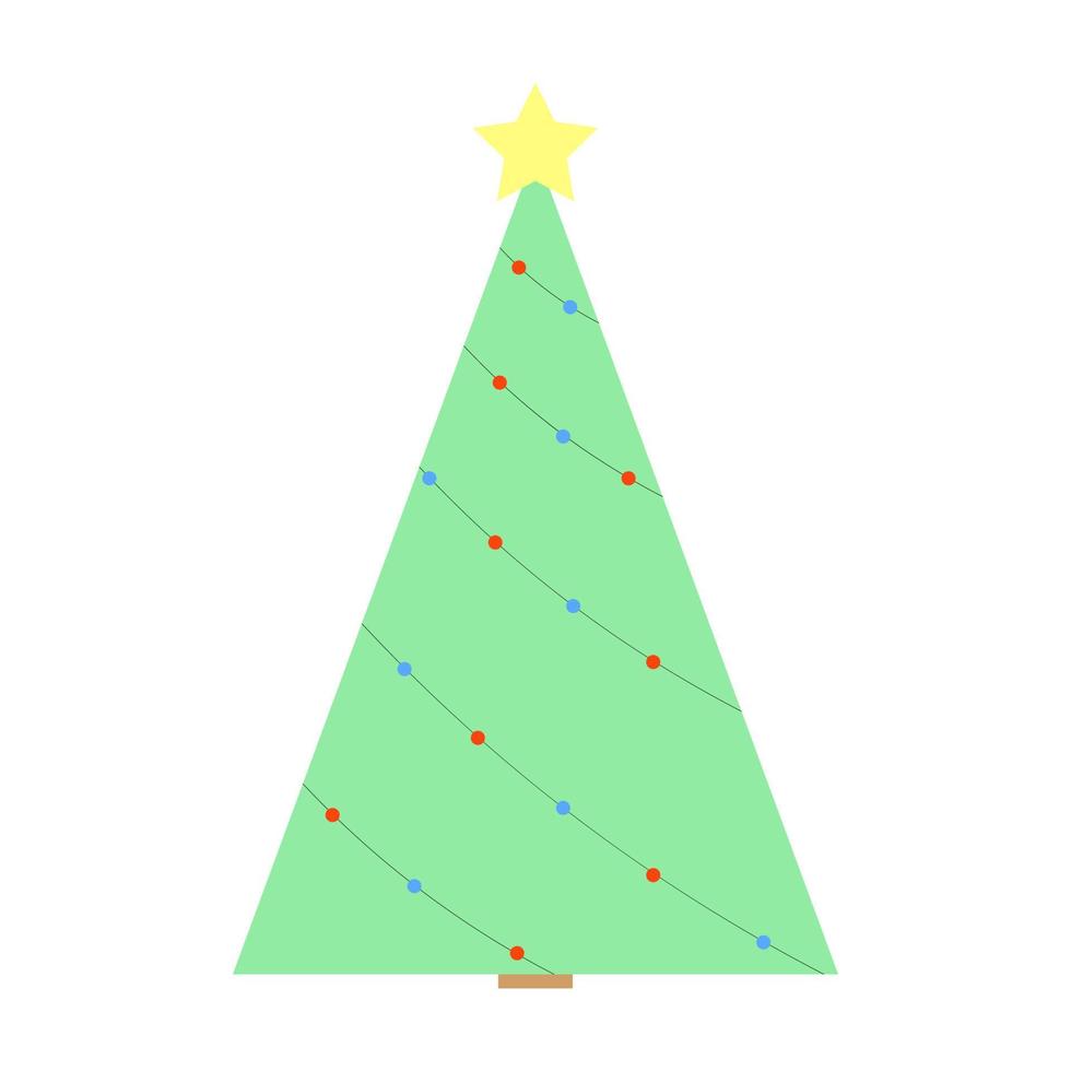 Simple Triangle Green Christmas Tree With Garland And Yellow Star Simple Triangle Green Christmas Tree With Garland And Yellow Star