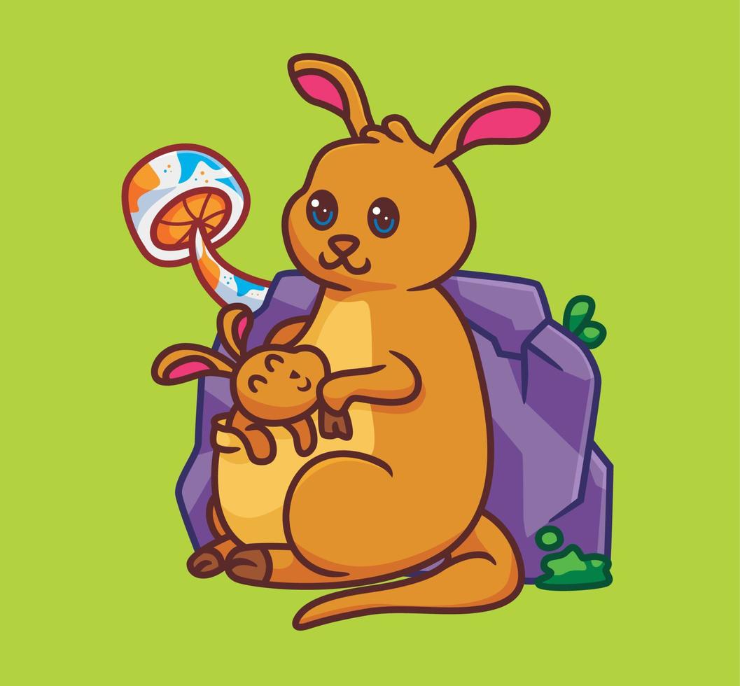 cute cartoon kangaroo mother and his baby. isolated cartoon animal illustration vector