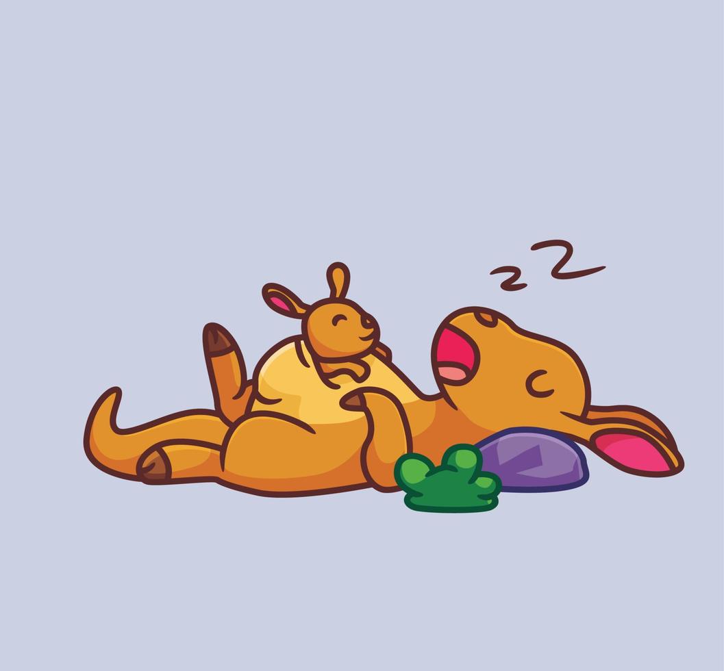 cute cartoon kangaroo sleeping with a baby. isolated cartoon animal illustration vector