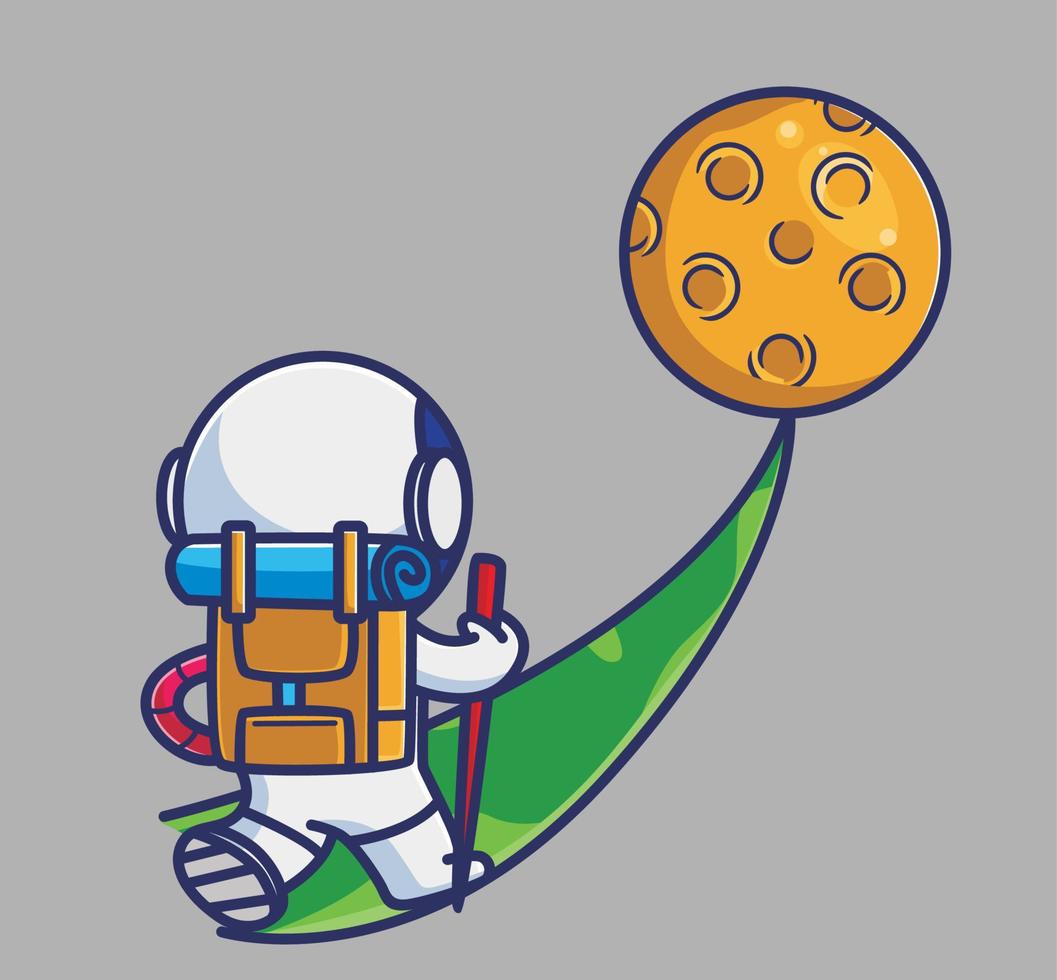 lindo astronauta viaja de excursión a la luna de marte. dibujos animados viajes vacaciones vacaciones verano concepto aislado ilustración. estilo plano adecuado para el vector de logotipo premium de diseño de icono de etiqueta. personaje mascota