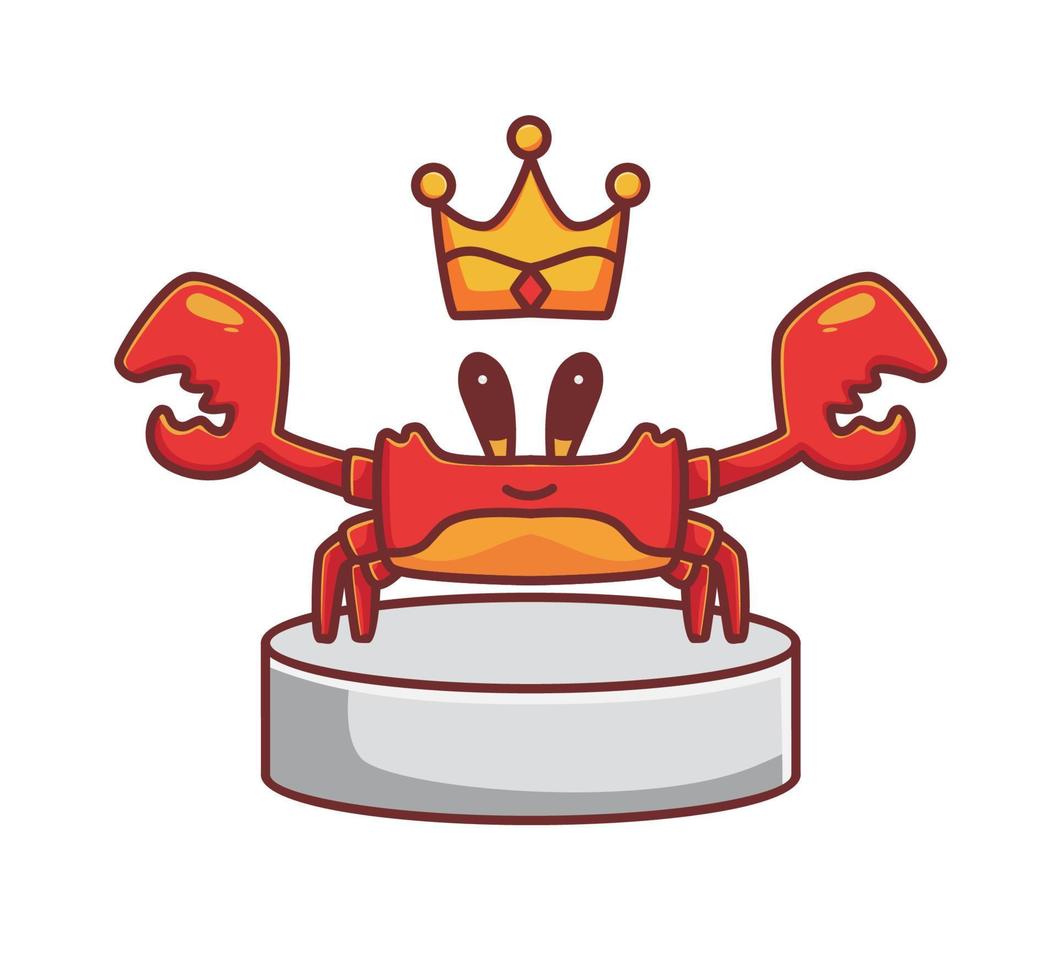 cute crab wearing crown king. cartoon animal nature concept Isolated illustration. Flat Style suitable for Sticker Icon Design Premium Logo vector. Mascot Character vector