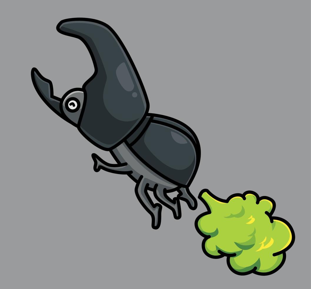 cute rhinoceros beetle fart fly. cartoon animal nature concept Isolated illustration. Flat Style suitable for Sticker Icon Design Premium Logo vector. Mascot Character vector