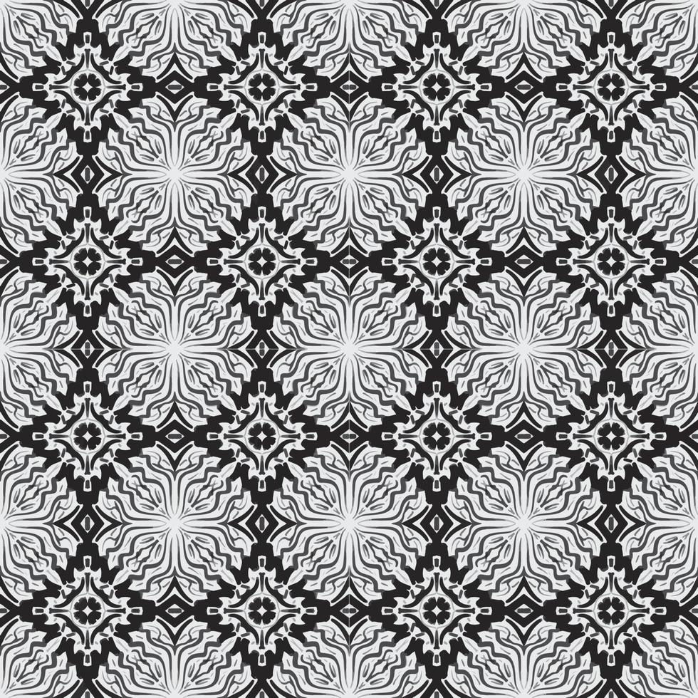 Flor abstracta en blanco y negro sin fisuras de fondo, estilo botánico de tela monocromática étnica. vector