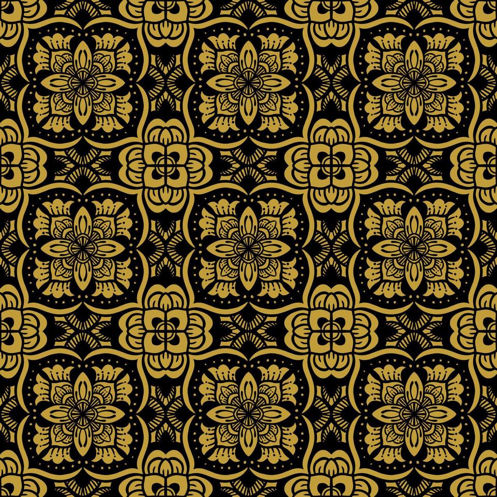 patrón transparente patrón de flores negras y doradas en estilo mandala vintage para tatuajes, telas o decoraciones y más vector