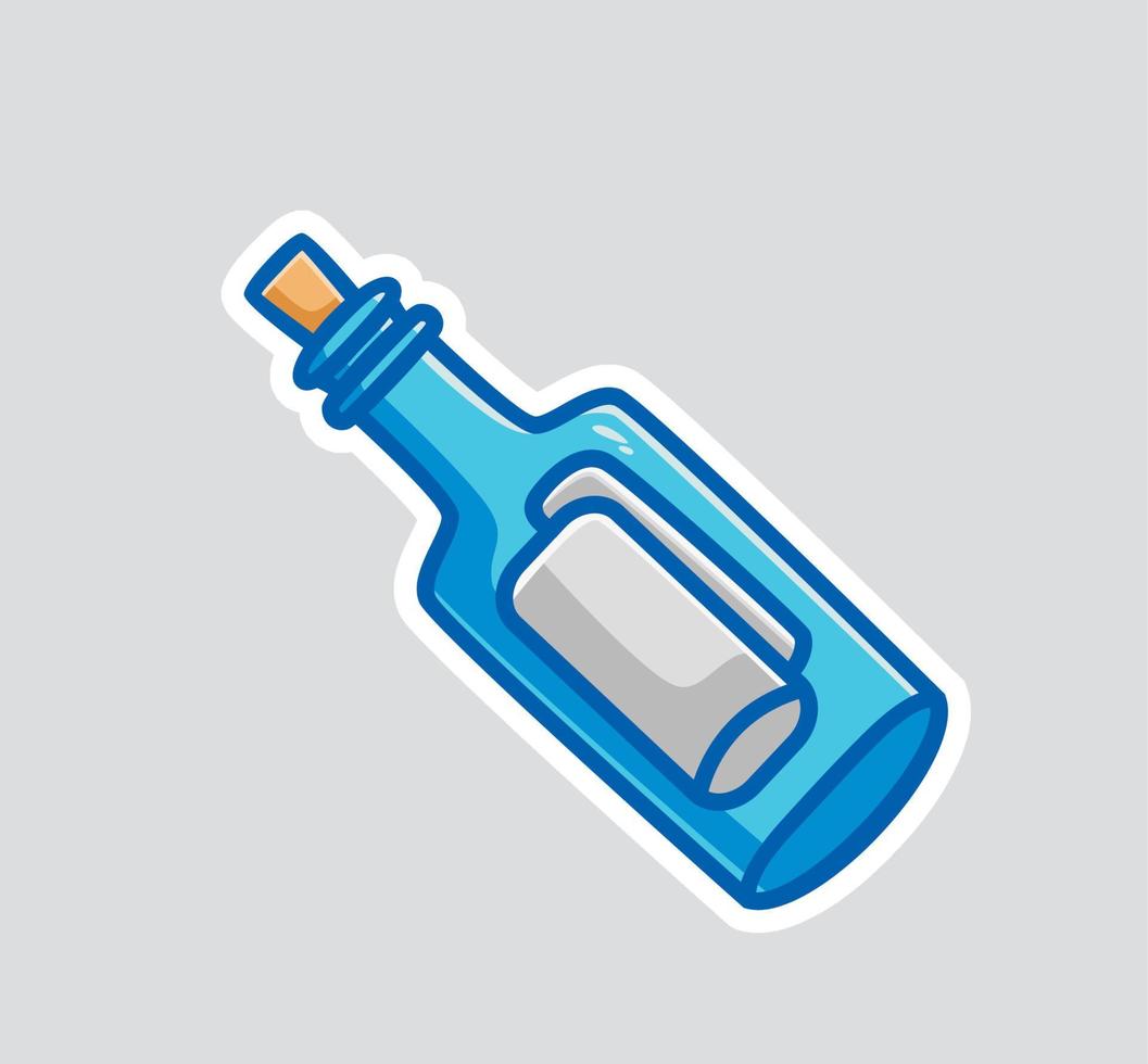 lindo mensaje de botella en el océano. ilustración aislada del concepto de objeto de dibujos animados. estilo plano adecuado para el diseño de iconos de pegatinas vector de logotipo premium