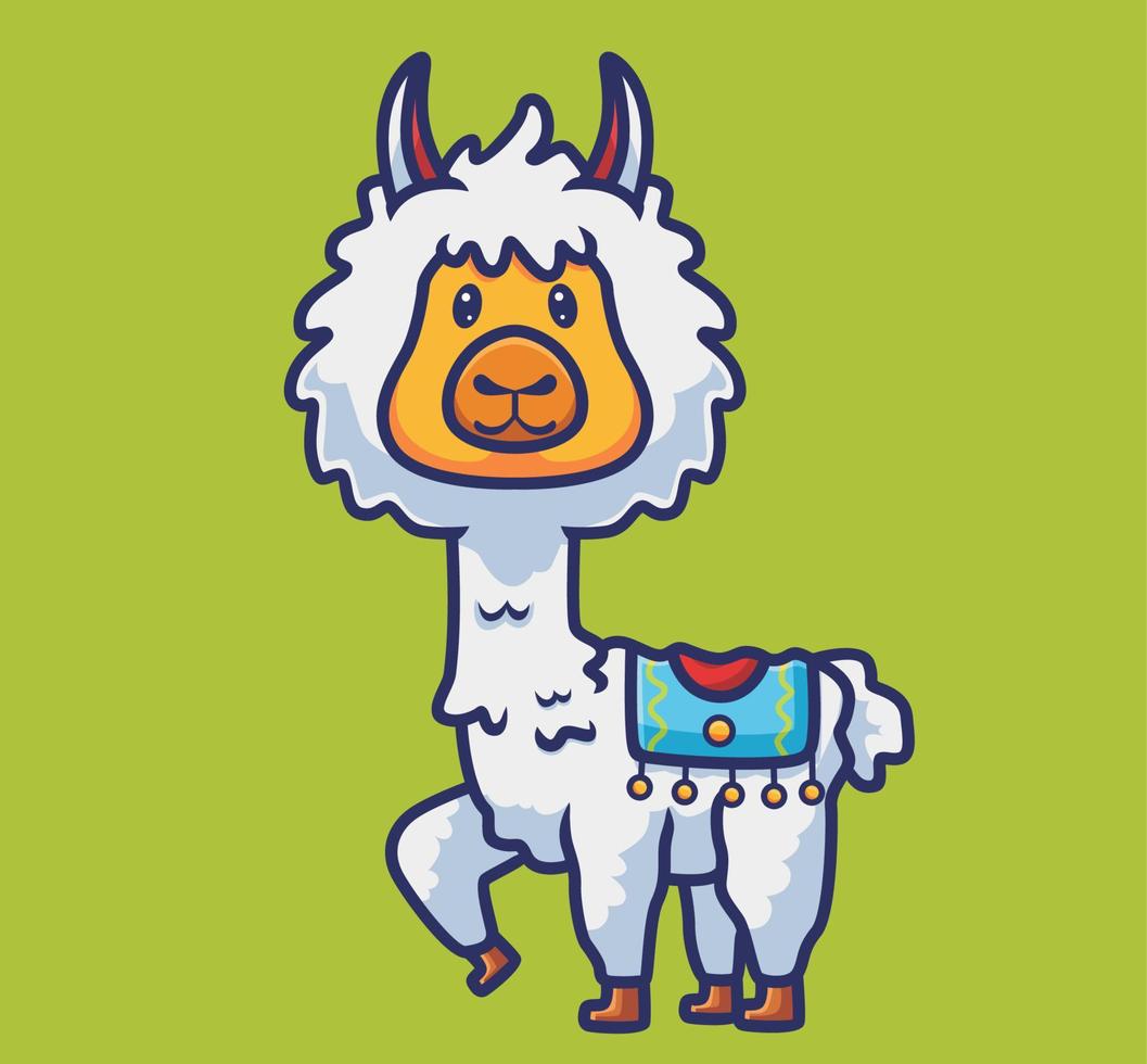 linda alpaca feliz. ilustración aislada del concepto de naturaleza animal de dibujos animados. estilo plano adecuado para el vector de logotipo premium de diseño de icono de etiqueta. personaje mascota