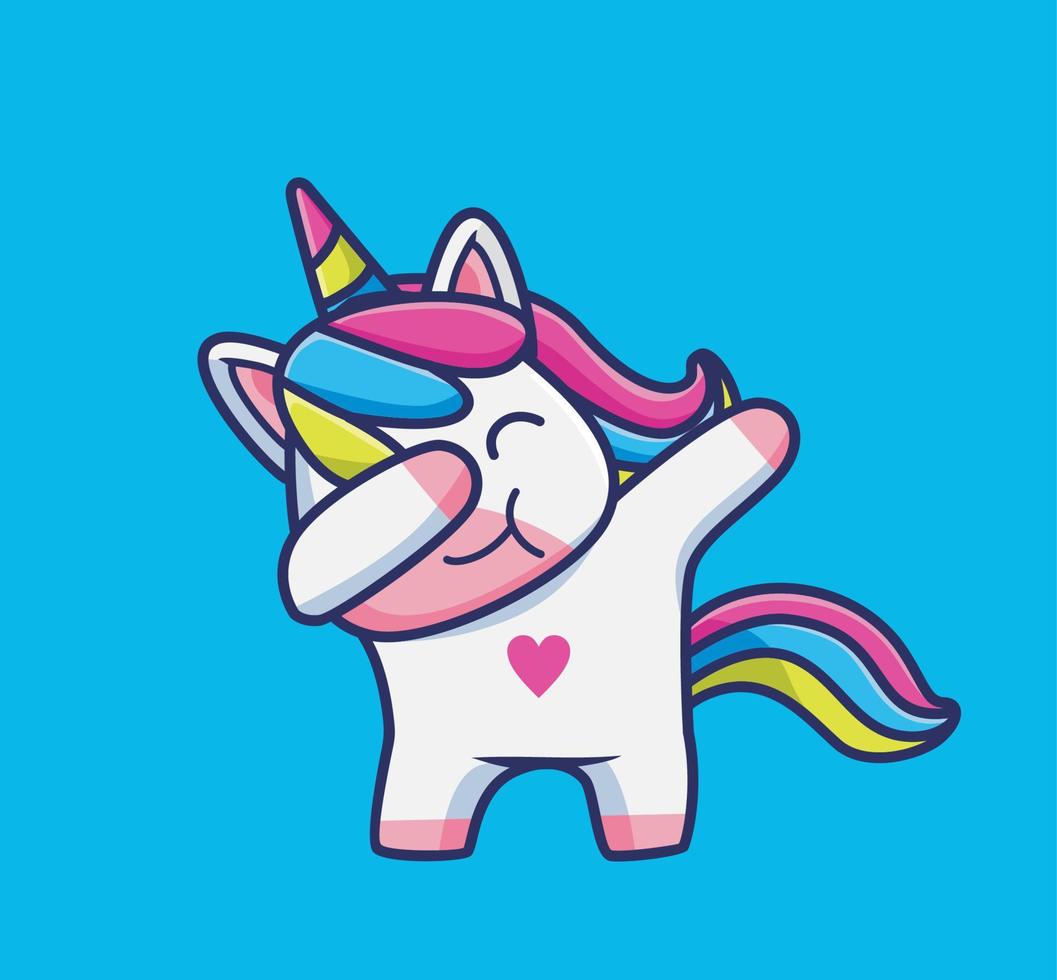 pose de dabbing de linda chica unicornio. ilustración aislada del concepto de naturaleza animal de dibujos animados. estilo plano adecuado para el vector de logotipo premium de diseño de icono de etiqueta. personaje mascota