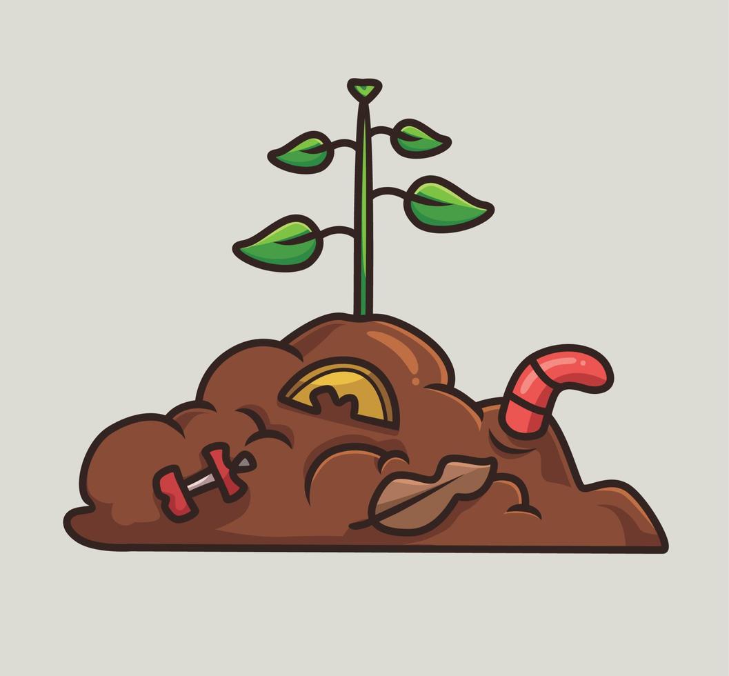 lindo jardín de compost de lombrices. ilustración aislada del concepto de  naturaleza animal de dibujos animados.
