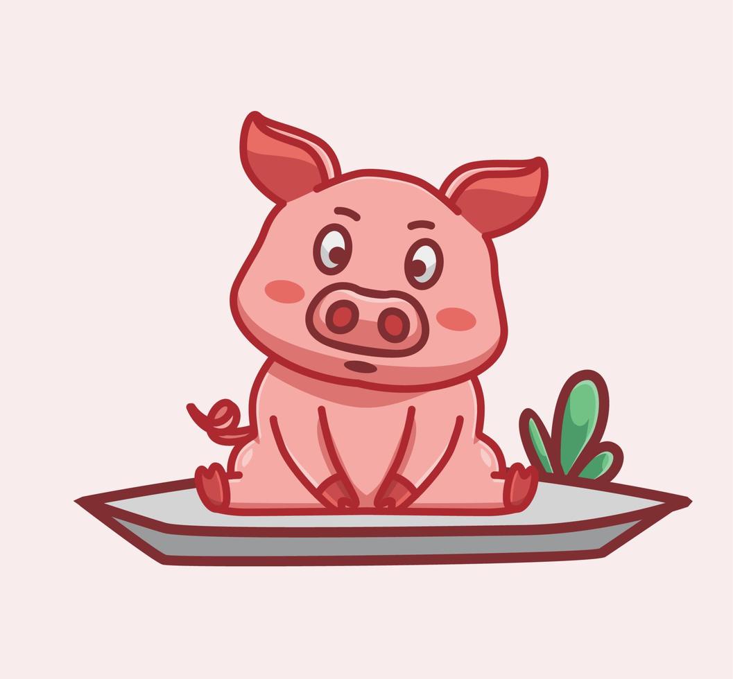 cute pig sit and looking in front of vector illustration icon isolated flat style animal cartoon