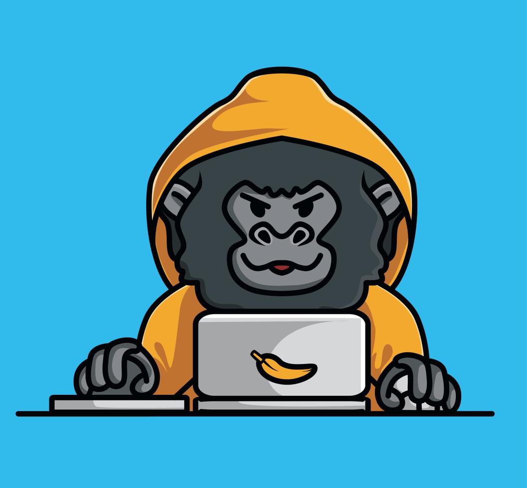 Cute baby young gorilla hacker animal crime anonymous ape black monkey