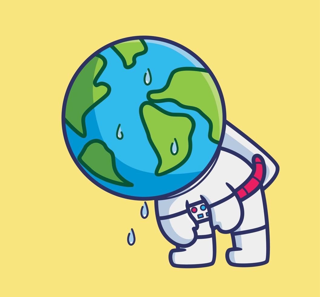 lindo astronauta globo terráqueo sudando. dibujos animados viajes vacaciones vacaciones verano concepto aislado ilustración. estilo plano adecuado para el vector de logotipo premium de diseño de icono de etiqueta. personaje mascota