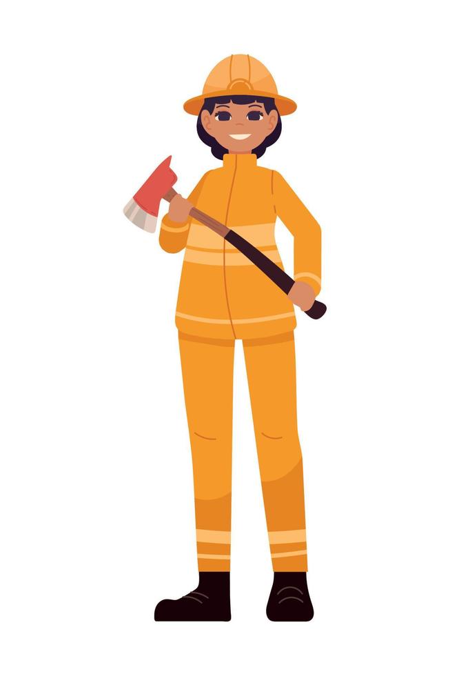 mujer bombero con hacha vector