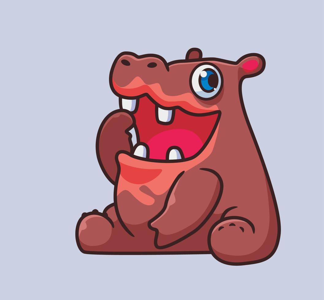 lindo hipopótamo sentado. ilustración animal de dibujos animados aislados. vector de logotipo premium de diseño de icono de etiqueta de estilo plano. personaje mascota