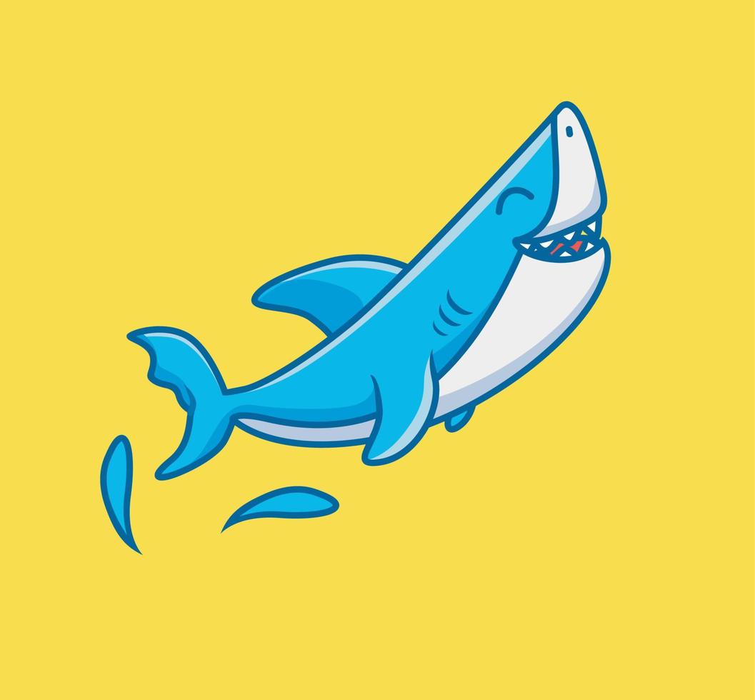 lindo tiburón riendo. ilustración aislada del concepto de naturaleza animal de dibujos animados. estilo plano adecuado para el vector de logotipo premium de diseño de icono de etiqueta. personaje mascota