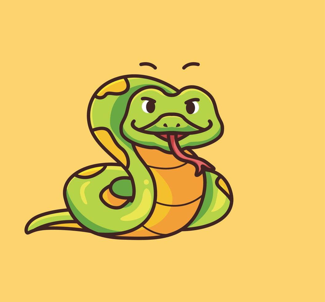 linda serpiente mirando al frente. ilustración aislada del concepto de naturaleza animal de dibujos animados. estilo plano adecuado para el vector de logotipo premium de diseño de icono de etiqueta. personaje mascota