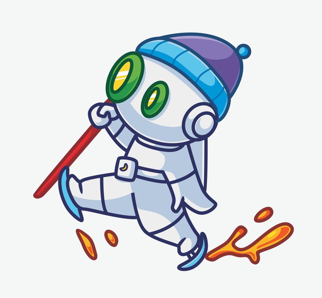 lindo robot astronauta patinando. ilustración de navidad de animales de dibujos animados aislados. estilo plano adecuado para el vector de logotipo premium de diseño de icono de etiqueta. personaje mascota