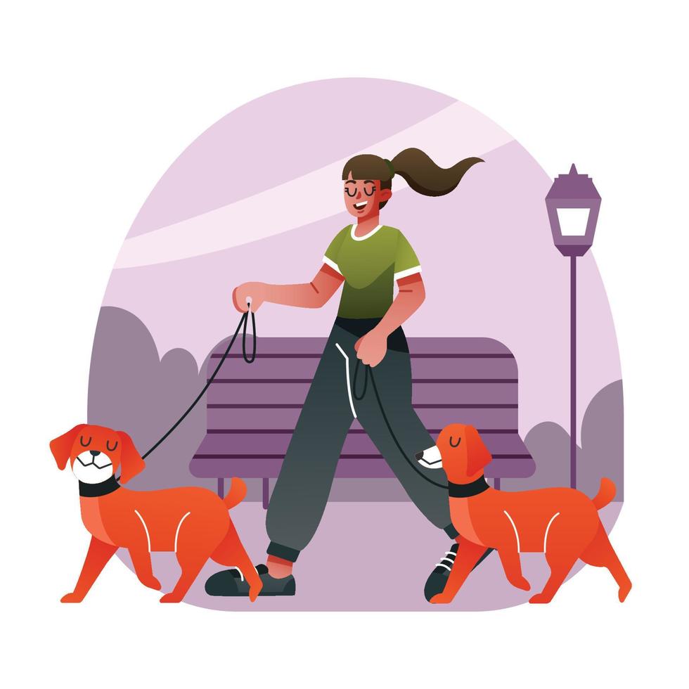 A Girl Take Her Dog Walking in the Park vector