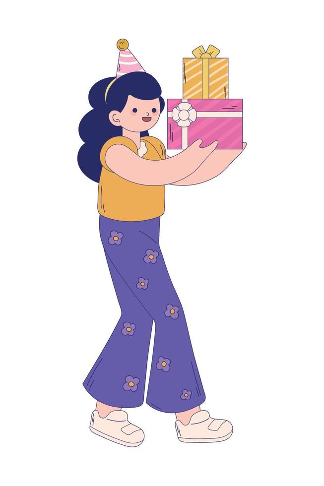 chica con regalos de cumpleaños vector