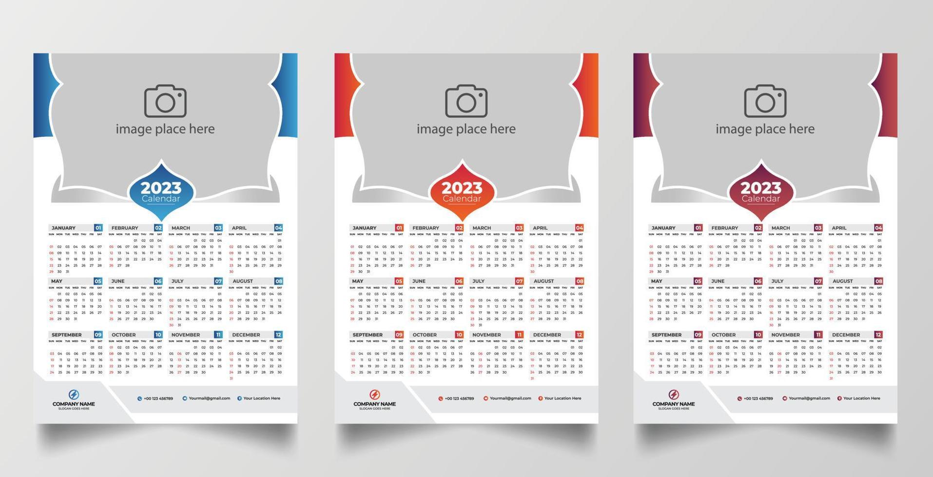 2023 one page wall calendar design template vector