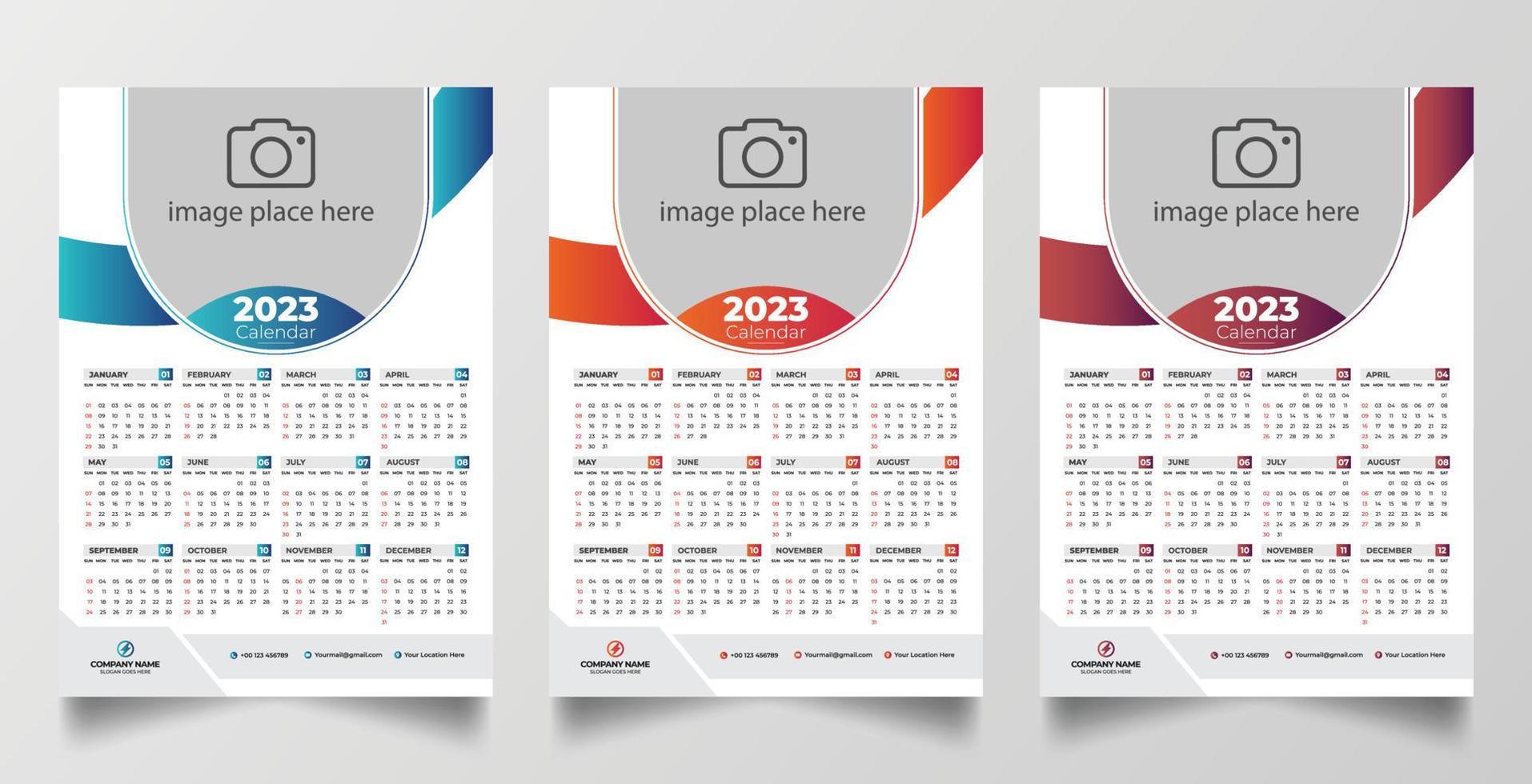 2023 one page wall calendar design template vector