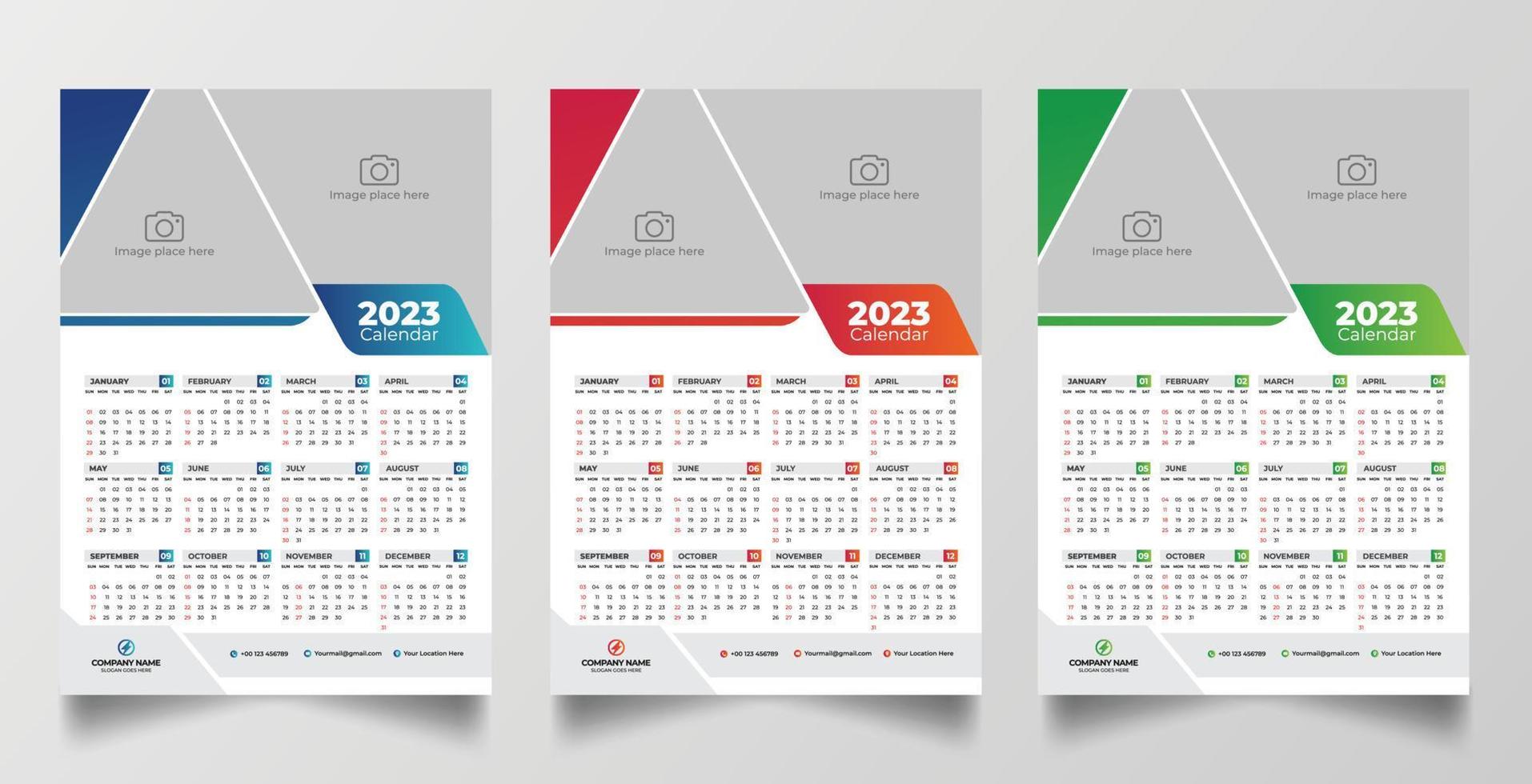 2023 one page wall calendar design template vector