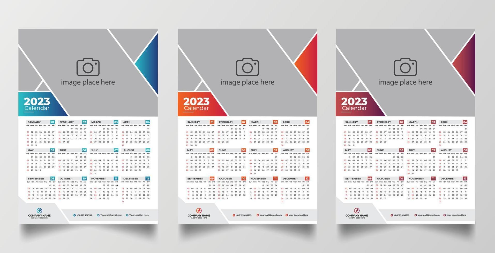 2023 one page wall calendar design template vector