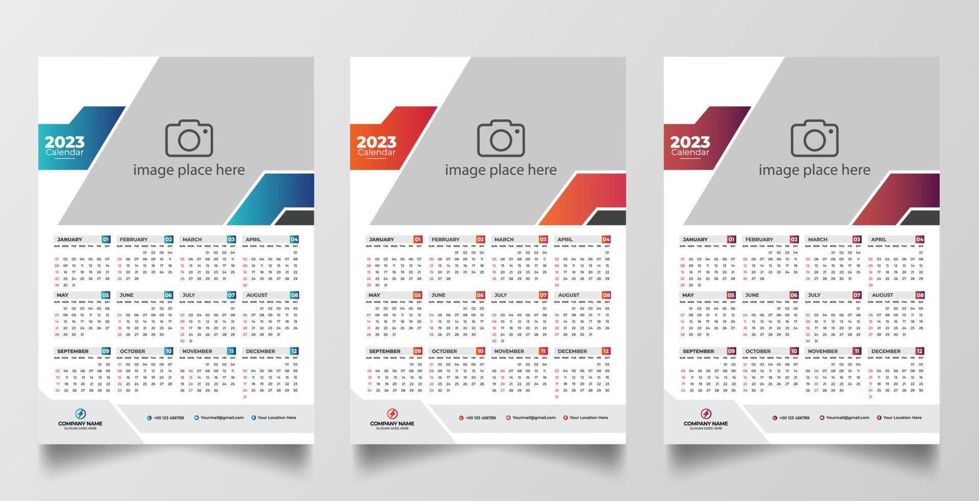 2023 one page wall calendar design template vector