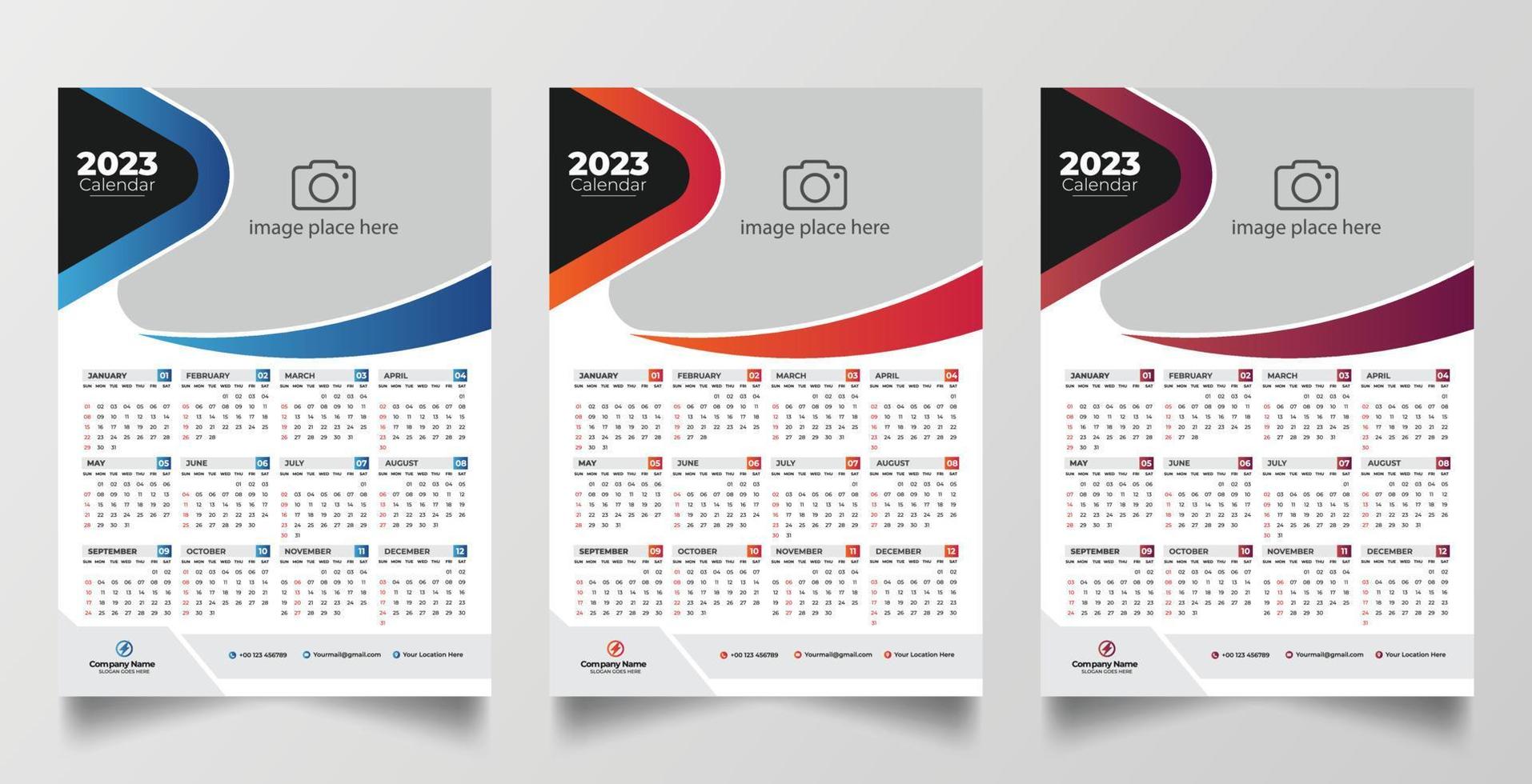 plantilla de diseño de calendario de pared de una página 2023 vector