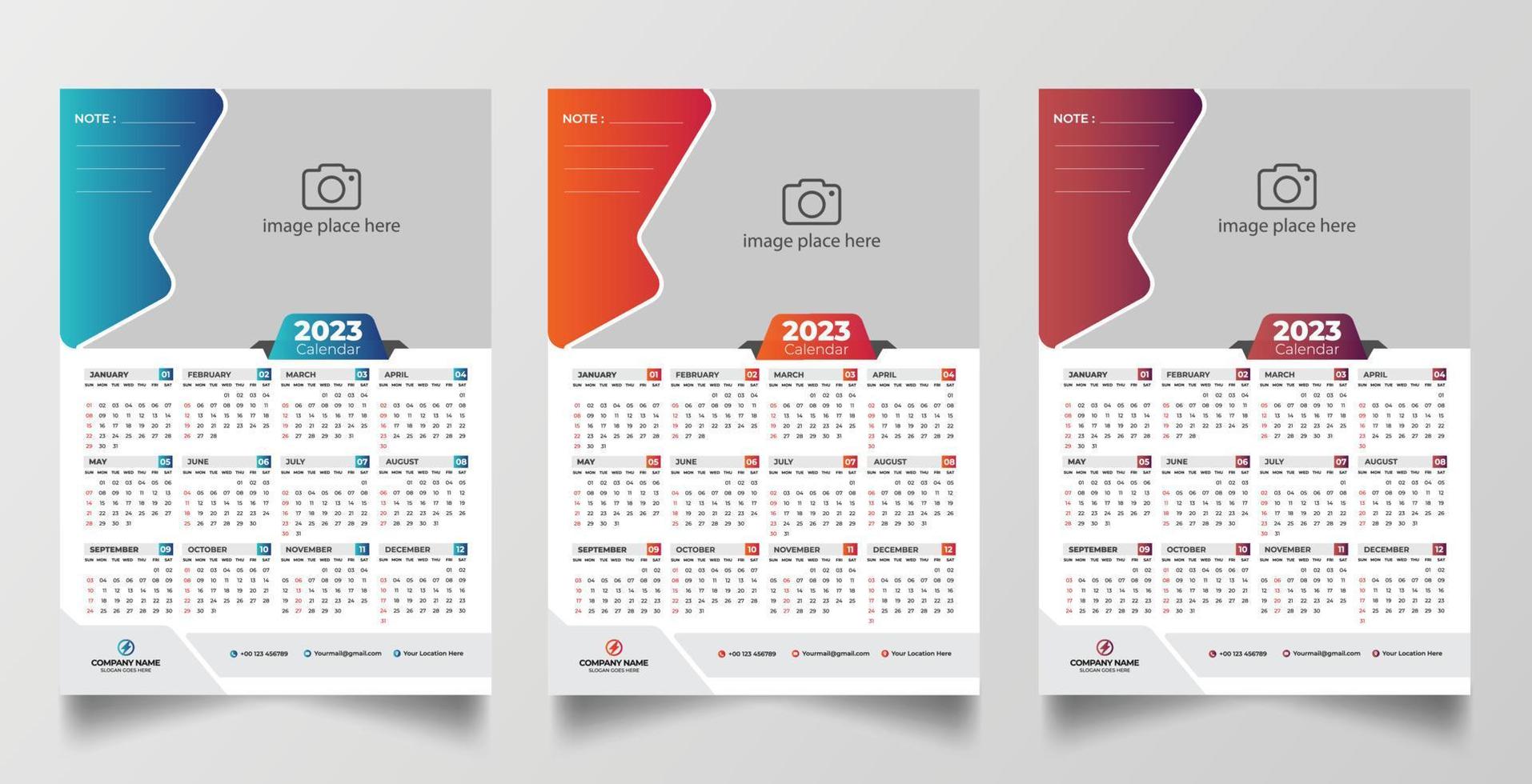 2023 one page wall calendar design template vector