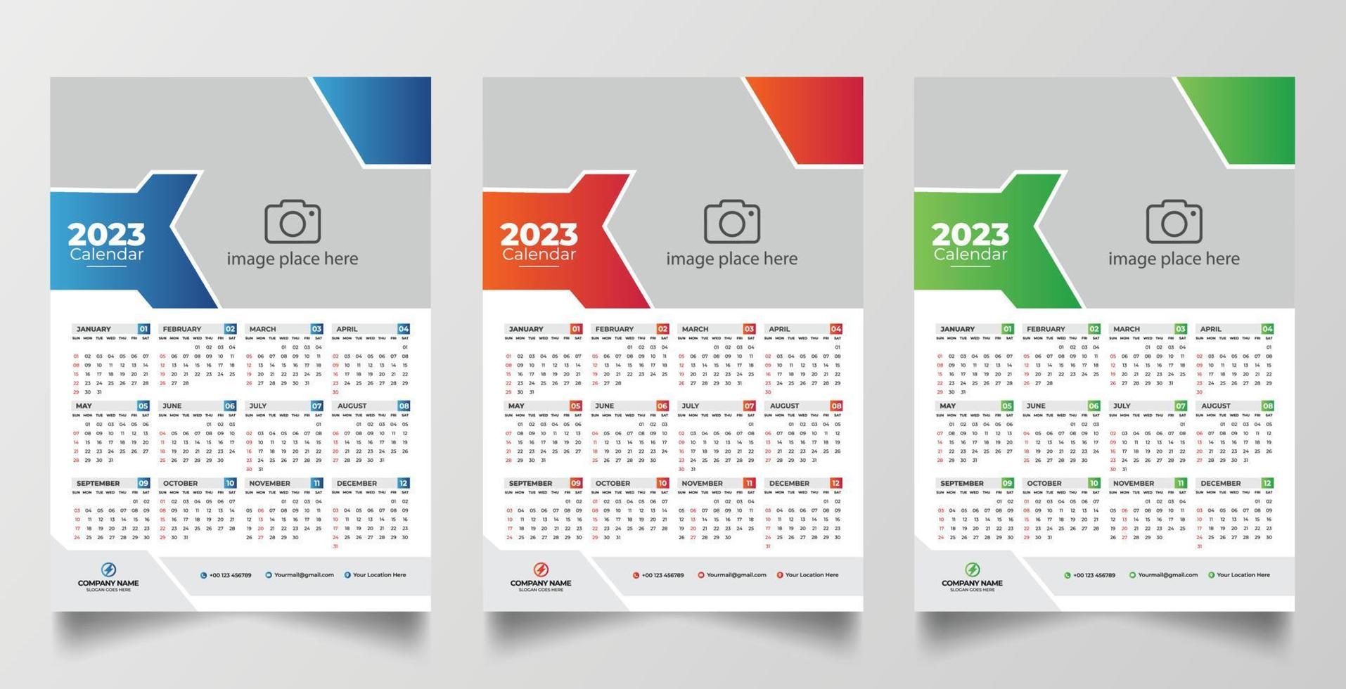 2023 one page wall calendar design template vector